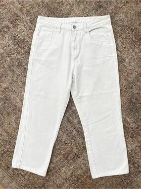 OAK + FORT White Cropped Cotton High-Rise Jeans 28